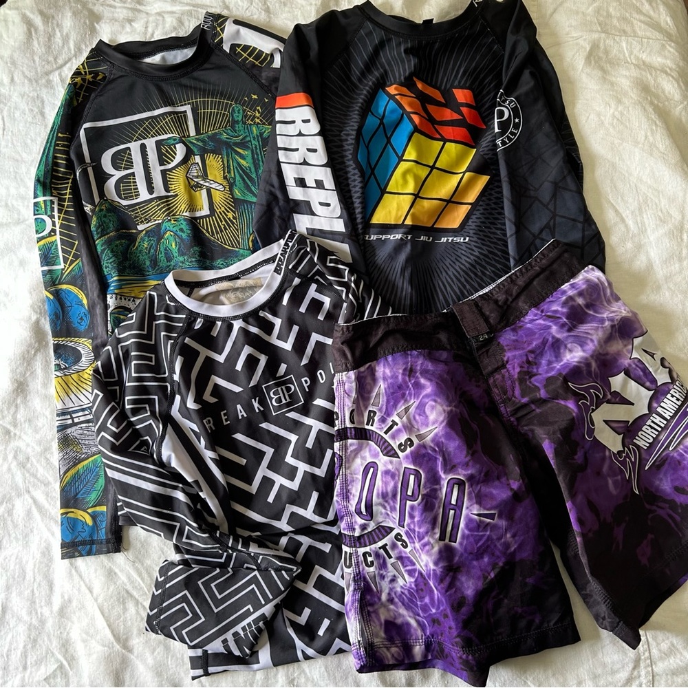 Kids BJJ Jiu-jitsu Breakpoint No-Gi Rashguard Bundle Sz L